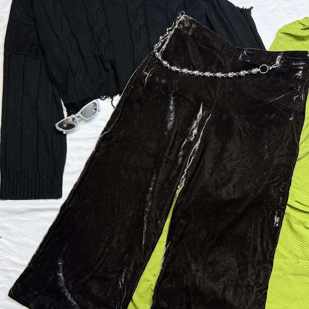 Black Velvet Pants with Chain Detail